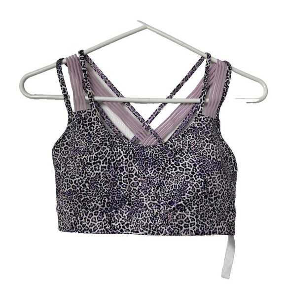 Victoria Secret Sports Bra Women Size S Animal Print Leopard Strappy Cross Back - Picture 1 of 12